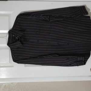 JF long sleeve button down dress shirt XL 17 - 17 1/2 black and purple stripe